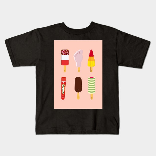 Mix of Ice lollies pastel salmon background Kids T-Shirt by MickeyEdwards